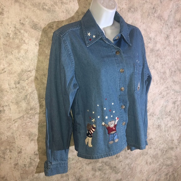 Christopher & Banks Denim Patriotic Bear Blouse - Picture 8 of 13
